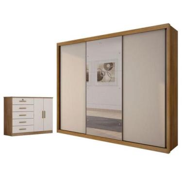 Imagem de Guarda Roupa Casal Palazzo com Espelho e Cômoda Seul Cumaru 25 Fendi -