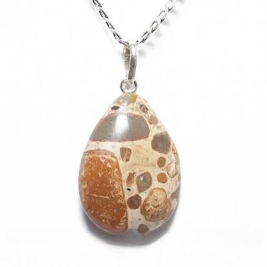 Imagem de Colar Gota Jaspe Leopardo Natural Leopardita Pino Prata 950 - Cristais