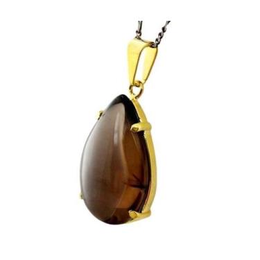 Imagem de Colar Extra Gota Pedra Fume Natural Montagem Garra Dourado - Cristaisd