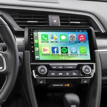 Imagem de Rádio estéreo 8 núcleos de 4 GB + 64 GB para Honda Civic 2016-2021 Carplay integrado Android Auto, unidade de cabeça estéreo de carro Android 14 de 9 polegadas com WiFi, navegação GPS, controle de