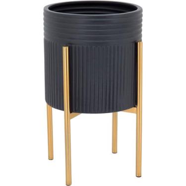 Imagem de CACHEPÔ METAL 38x22x22cm PRETO VASO DECORATIVO ENFEITE PLANTA - NH, Ma