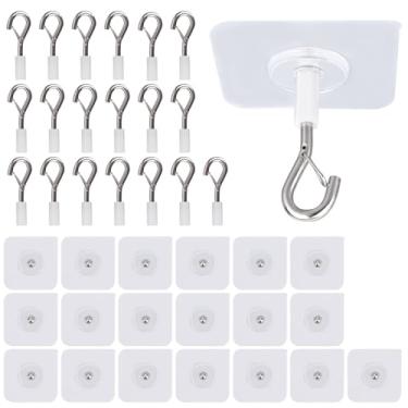 Imagem de Penitue 20 Ganchos de Teto Autocolantes e Resistentes, Sem Necessidade Furar com Fecho de Segurança Ideais para Ventoinhas Plantas Candeeiros Cozinha Casa Banho Escritório Arrumação (Base Quadrada)