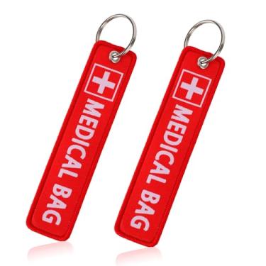 Imagem de 2 etiquetas de alerta médico para bolsas, etiqueta de identificação de bagagem de dispositivo médico de dupla face, durável e reutilizável, suprimentos respiratórios, etiqueta de chaveiro para mochila