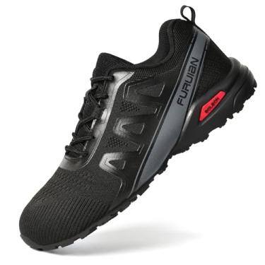 Imagem de Furuian Tênis masculino com bico de aço, antiderrapante, para segurança no trabalho, leve, confortável, respirável, tênis de segurança para trabalho, Preto, 46
