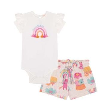 Imagem de Conjunto Bebê Menina Body em Cotton e Shorts Arco-Íris Kukiê-Feminino