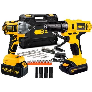 Imagem de Kit Furadeira Parafusadeira a Bateria Com Chave De Impacto 21V e Kit A