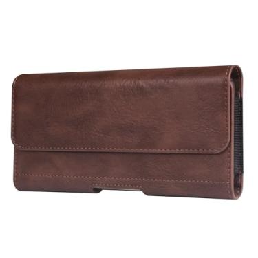 Imagem de Bolsa de couro PU premium coldre para celular para iPhone 16 Plus 15 14 Pro Max Samsung Galaxy S25+ S24+ S23 FE A55 A15 A25 A35 Google Pixel 8 Pro 7 6 Pro (café, grande)