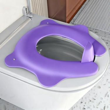 Imagem de Capa de assento de vaso sanitário dobrável e portátil, SKYROKU para meninos e meninas, antiderrapante com proteção contra respingos e 2 ventosas, bolsa de transporte incluída (roxo)
