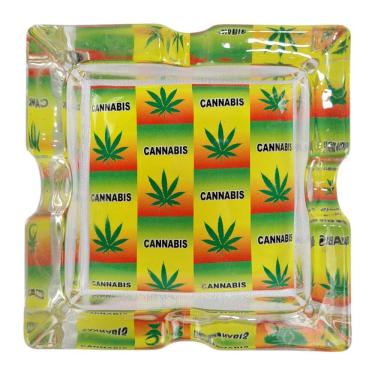 Imagem de Cinzeiro De Vidro Decorativo Quadrado Estampado Folhas