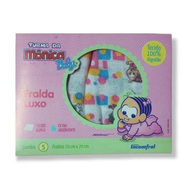 Imagem de Fralda Bebê Luxo de Pano Turma da Monica 70x70 - 5 Unidades, Rosa, 70x