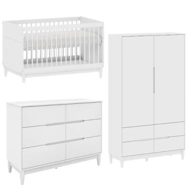 Imagem de Quarto de Bebê Completo com Berço 2 em 1, Cômoda 6 Gavetas e Guarda Ro