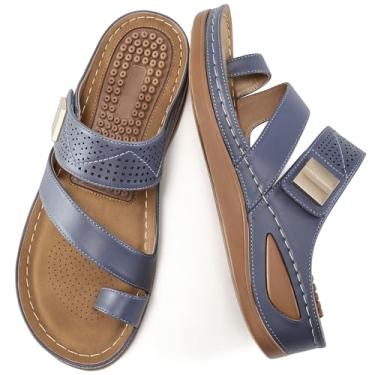 Imagem de FUDYNMALC Sandálias femininas sapatos de plataforma: sandálias ortopédicas confortáveis para mulheres casuais verão elegantes sandálias de caminhada na praia, Azul, 40