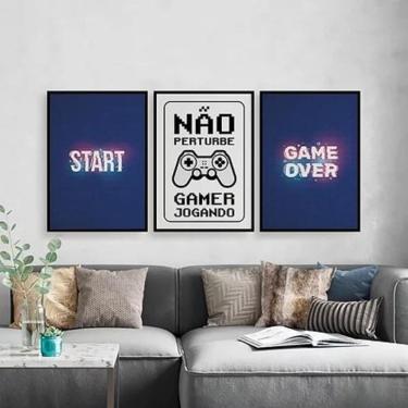 Imagem de Kit Quadros Gamer Start Game Over 45X34Cm 3 Peças