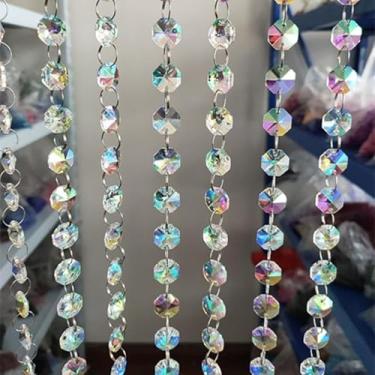 Imagem de 14 mm 10 peças chique brilho cristal contas octogonais lustre transparente peças lustre pingente prisma peças decoração de iluminação (multicolorido)