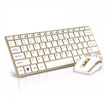 Imagem de Kit Teclado e Mouse Wireless Sem Fio Ultra Slim BM-3910 Dourado