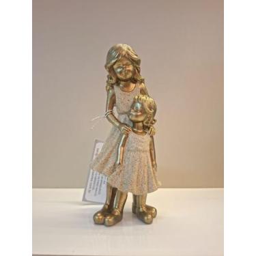 Imagem de Escultura Estatueta Estátua Duas Filhas Meninas Irmãs Decorativa Casa 