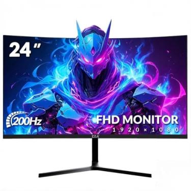 Imagem de ZZA Monitor curvo para jogos de 24 polegadas 200hz/180hz, tela de computador sem moldura FHD 1080P, AMD FreeSync, desfoque de baixa movimento, cuidados com os olhos para home office e PS5, DisplayPort