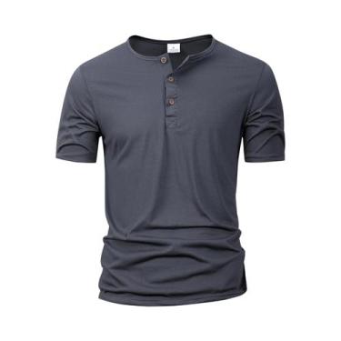 Imagem de Camiseta Masculina Slim Fit De Cor Sólida Com Gola Henley, Camisa Polo