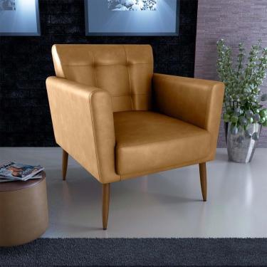 Imagem de Poltrona Decorativa Confortável Pés Em Madeira Maciça Cancun Sintetico Caramelo Matrix Sintetico Caramelo