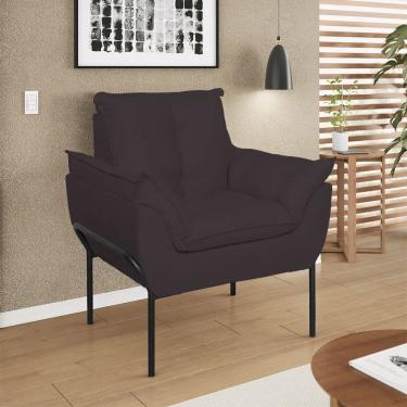 Imagem de Poltrona Sofá Luxo Base Metal Preto Recepção Escritório