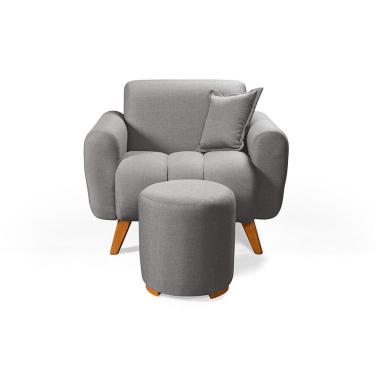 Imagem de Poltrona Dallas Com Puff Em Linho Pes em Madeira