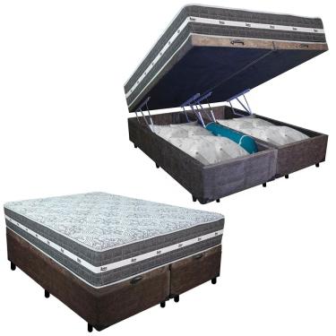 Imagem de Cama Box Baú Casal Bipartido Suede + Colchão Anjos Black Graphite Molas Ensacadas 138x1...