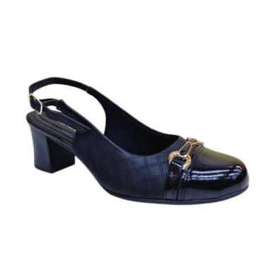 Imagem de Sapato Feminino PICCADILLY Slingback Salto Bloco 110189, Preto, Verniz