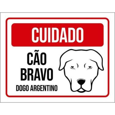 Imagem de Kit 10 Placa Acm Cuidado Cão Bravo Dogo Argentino 18X23 - Sinalizo