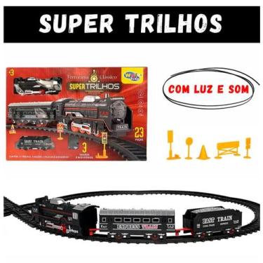 Imagem de Trem Ferroviário de Brinquedo com 3 Vagões 15 Trilhos com Som e Luz - 