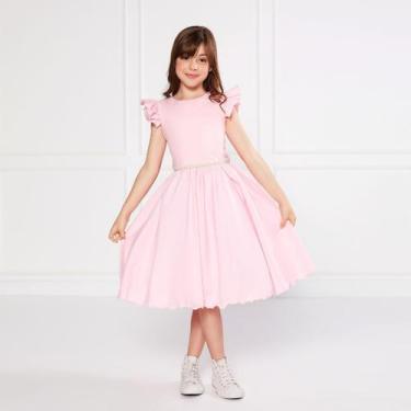 Imagem de Vestido Godê Liso Rosa Festa Infantil Rodado Princesa Básico - JL Kids