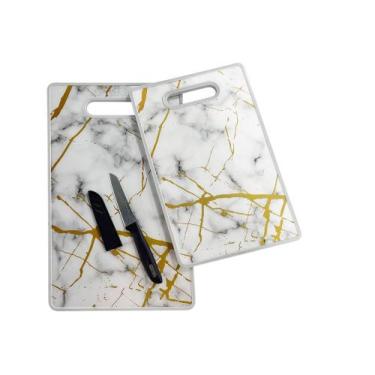 Imagem de Conjunto 2 Tábuas de Corte Grande e Pequena com Faca Para Carnes Legum