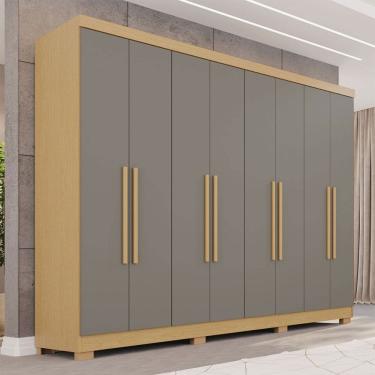 Imagem de Guarda-Roupa Casal Pinheiro 8 Portas 4 Gavetas com Pés Jequitibá/Granizo - Pnr Móveis