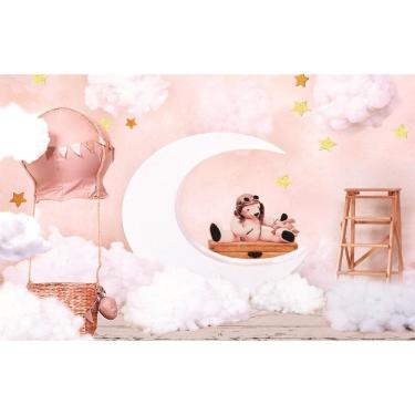 Imagem de Fundo Fotográfico Em Tecido Ursinho Na Lua  2,80 X 1,50