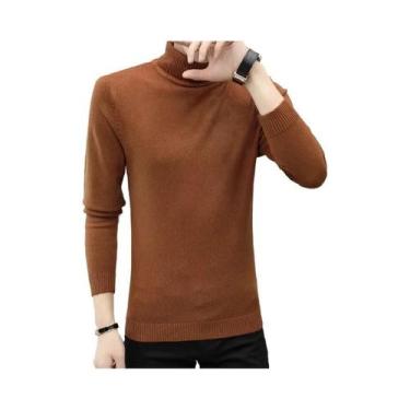 Imagem de Suéter Masculino Slim Fit De Gola Alta Para Outono E Inverno, Casual E
