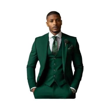 Imagem de Terno Formal Masculino Verde Esmeralda De 3 Peças: Jaqueta, Colete E C