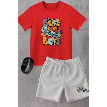 Imagem de Conjunto Infantil Camiseta e Short Moletinho Moda Verão Skate Street Brooklyn com Relógio Digital-Unissex