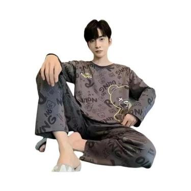 Imagem de Conjunto De Pijamas Listrados Masculinos Outono Inverno Roupas De Dorm