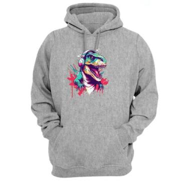 Imagem de Blusa Moletom Canguru Infantil Frio Inverno Estampada Dinossauro Com F