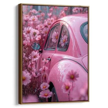 Imagem de Quadro decorativo Carro Encantado Entre as Flores Rosadas - Art Canvas