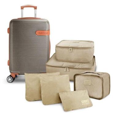 Imagem de Kit Mala De Bordo E Organizadores De Malas 6 Pçs Premium Bege - Jacki 