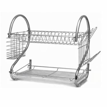 Imagem de Escorredor Louças Suporte Pratos 2 Andares Metal Cromado Porta Copos Talheres Cozinha