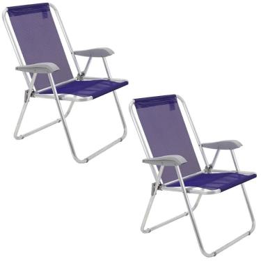 Imagem de Kit 02 Cadeiras De Praia Tramontina Creta Master Em Alumínio Com Assento Roxo 92900203