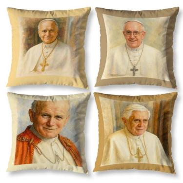 Imagem de Kit 4 Capas de Almofada Católicas Papas Decorativas c/ Zíper Estampada