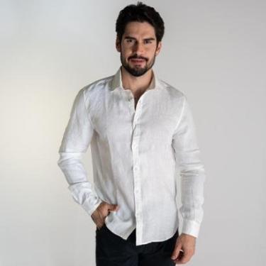 Imagem de Camisa Calvin Klein Cannes Linen Linho Off White-Masculino