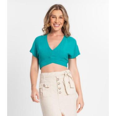 Imagem de Blusa Cropped Feminina Em Linho Endless Verde, GG, Verde