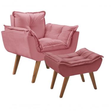 Imagem de Kit Poltrona Opalla Com Puff Suede Rosa D Salla