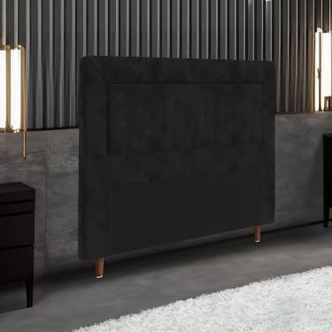 Imagem de Cabeceira Cintia para Cama Box Solteiro Fixação na Parede em Madeira Maciça Estofada em Suede Preto
