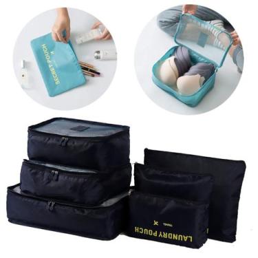 Imagem de Kit Organizador de Malas para Viagem com 6 Peças - REAL, Preto
