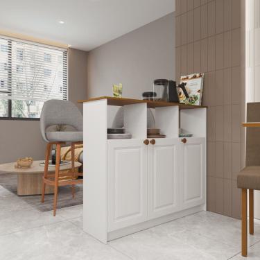 Imagem de Mesa Bancada Balcão Ilha para Cozinha com 3 Portas e Nichos Branco
