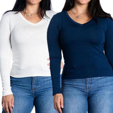 Imagem de Kit 2 blusas feminina manga comprida segunda pele gola v - Maranne, Ki